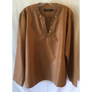 Pratha Indian Tunic Top Size Medium Copper Beaded Neckline India Ethnic Dressy